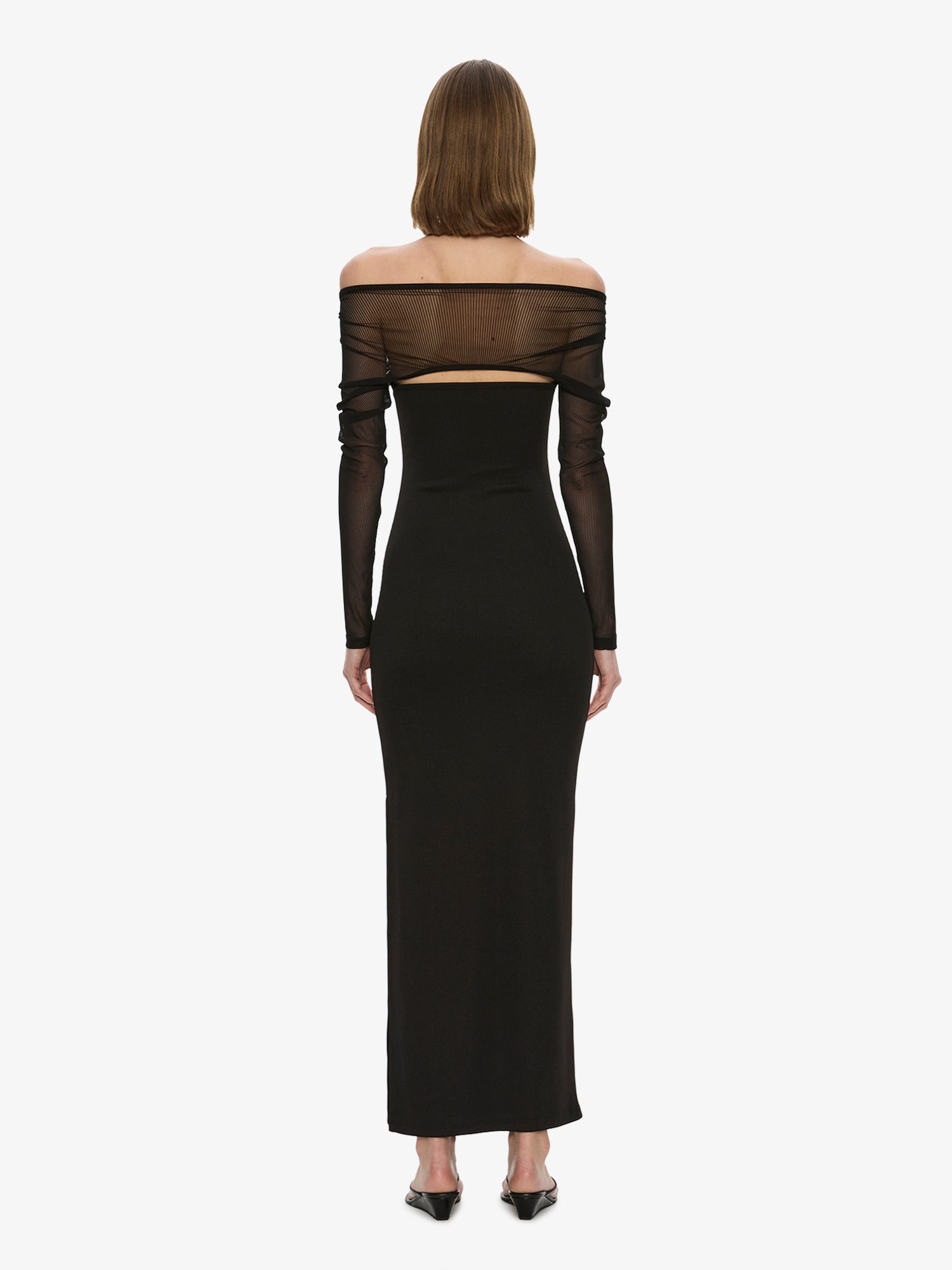 Orbit Ruched Sheer Rib Column Dress