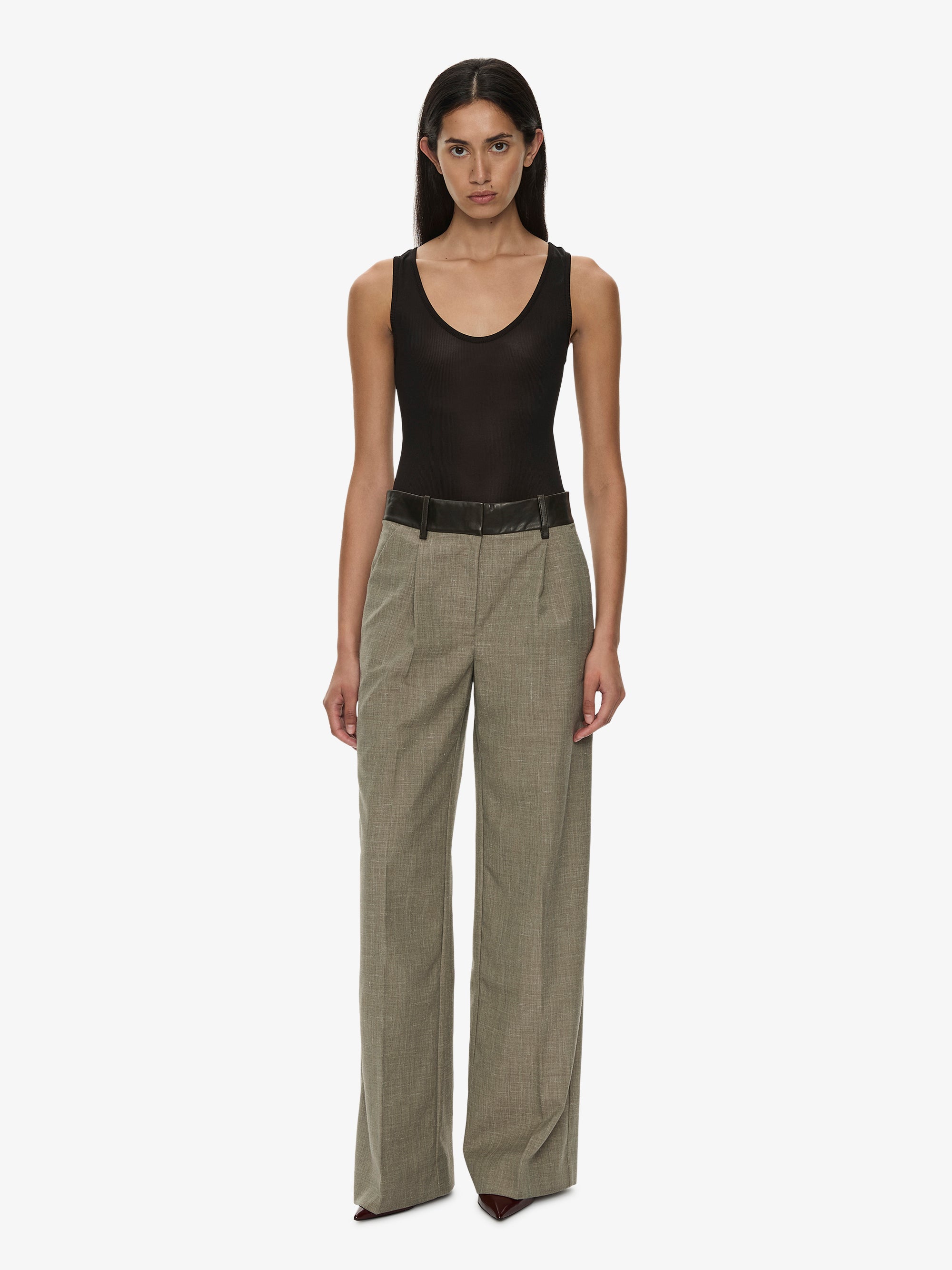 Tropical Wool Leather Waisted Trouser