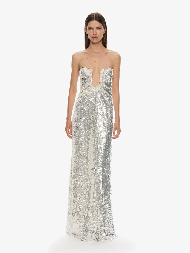 christopher esber sequin dress Opaline cutout sequined jersey maxi dress - brown