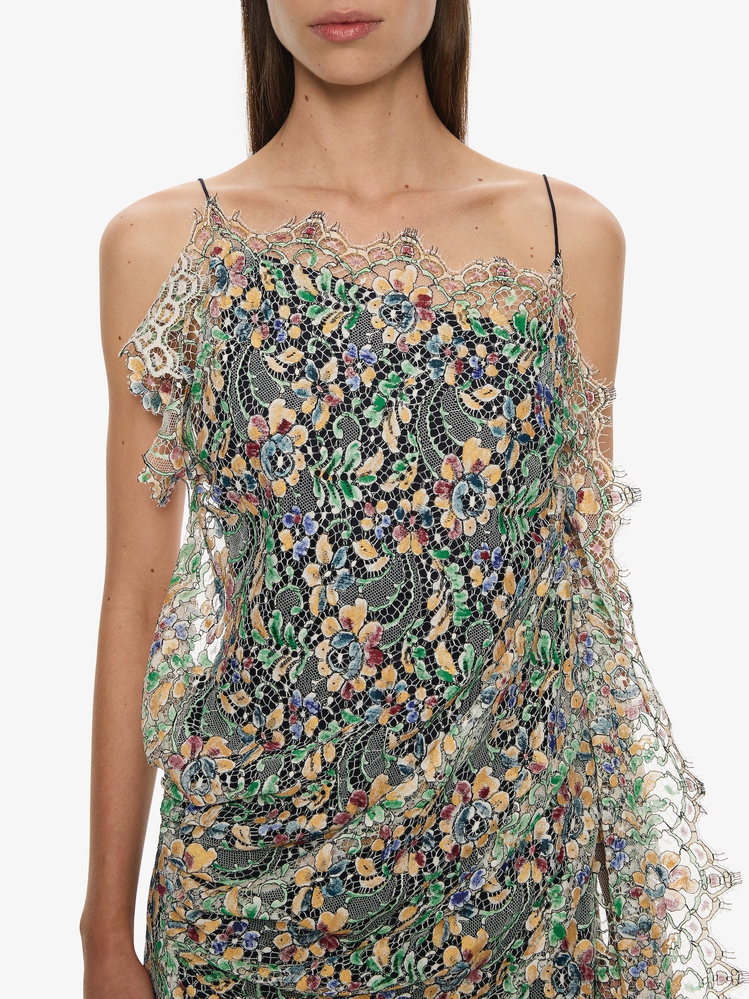 Hand Painted Draped Lace Mini Dress