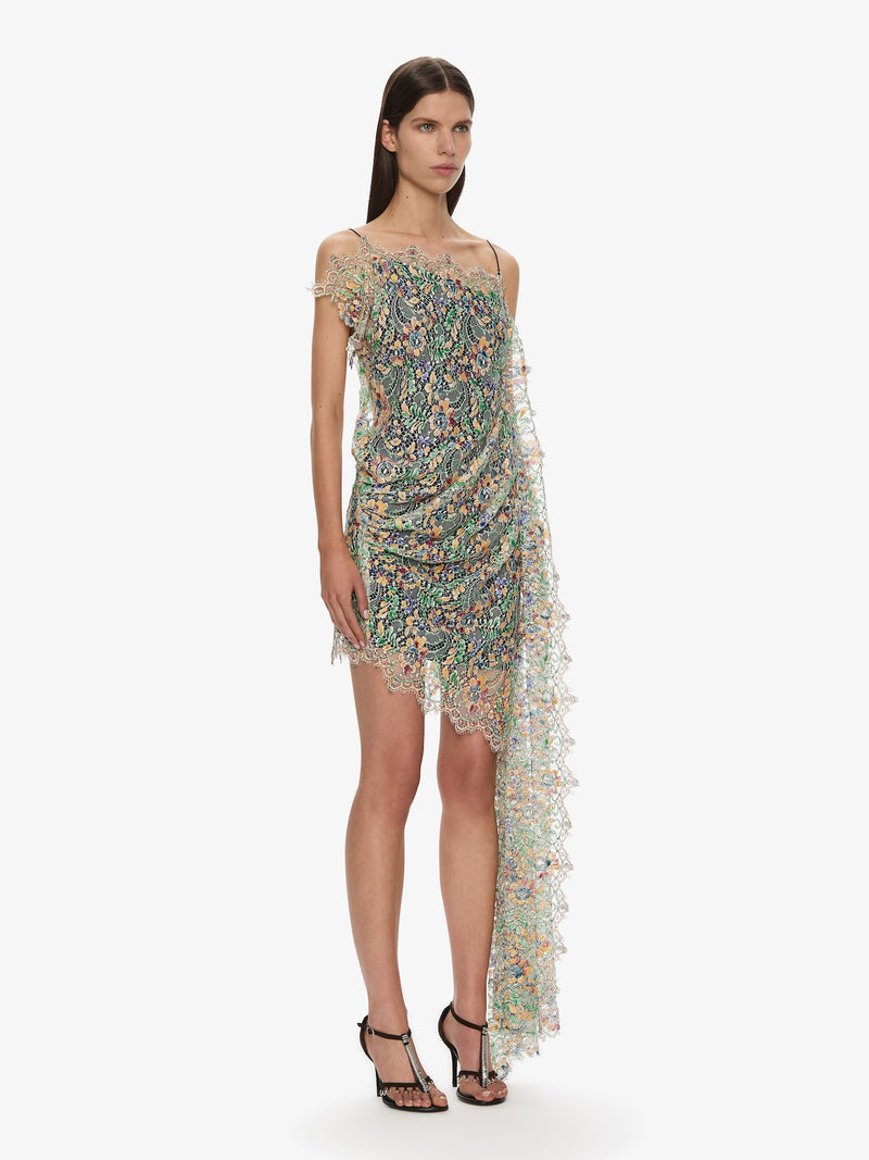 Hand Painted Draped Lace Mini Dress - Image 3