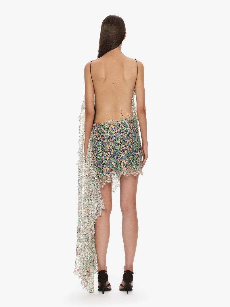 Hand Painted Draped Lace Mini Dress - Image 2