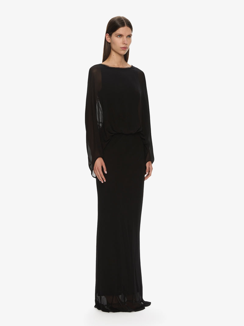 Lattice Lace Silk Blouson Long Dress - Image 3