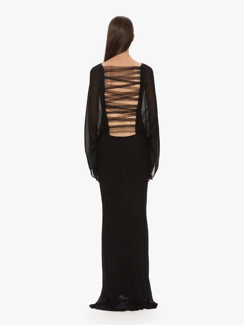 Lattice Lace Silk Blouson Long Dress - Image 2