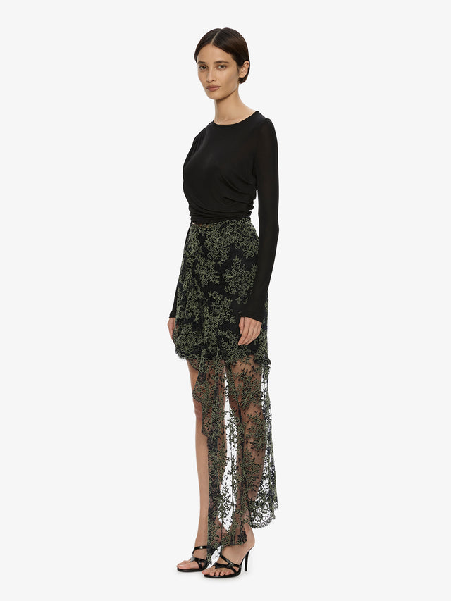 Verve Twisted Tee Lace Long Sleeve Dress