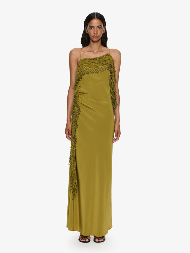 Christopher Esber Droplet Bead Crochet Trimmed Cami Dress in Green Size L Christopher Esber Droplet Bead Crochet Trimmed Cami Dress in Green Size L