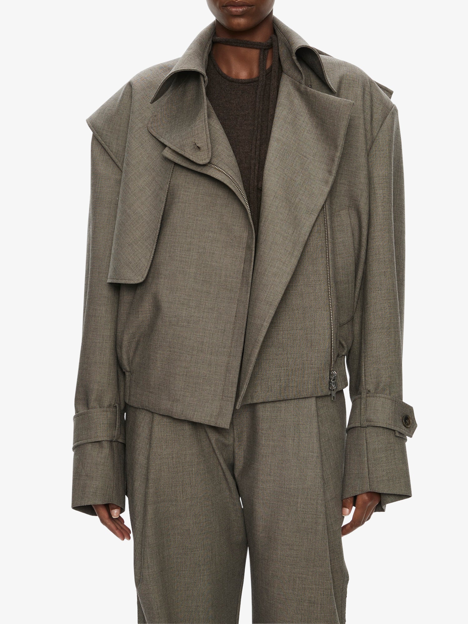 Cropped Trench Bomber Jacket