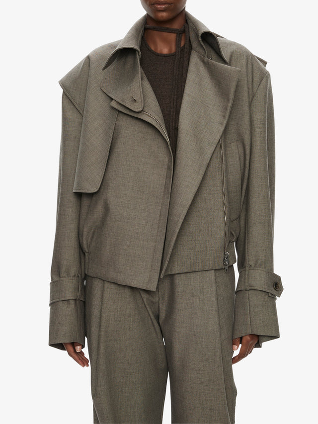 Cropped Trench Bomber Jacket