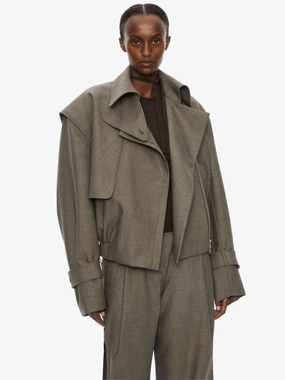 Cropped Trench Bomber Jacket