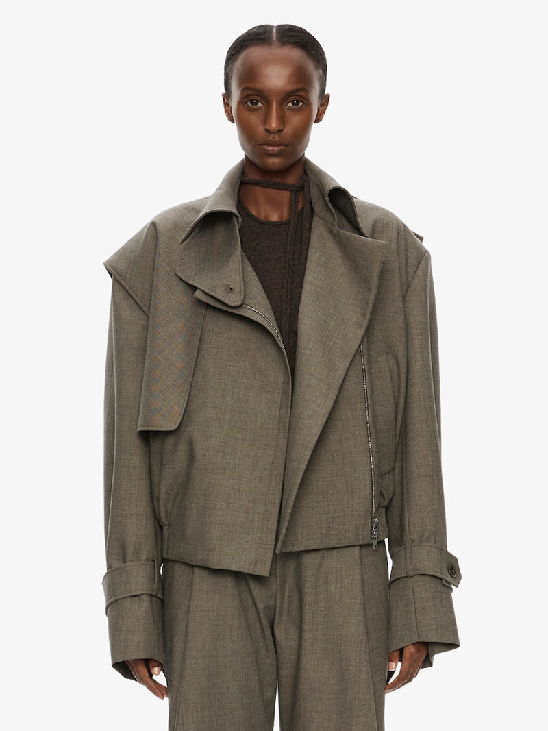 Cropped Trench Bomber Jacket - Image 1
