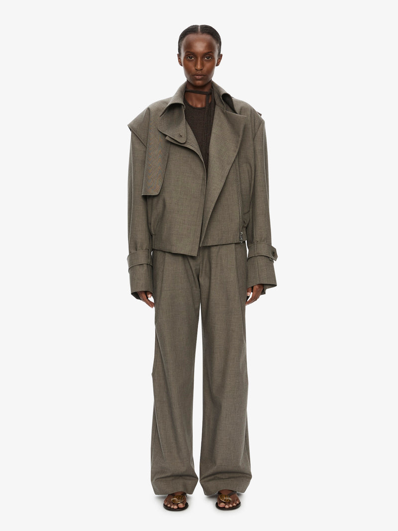 Cropped Trench Bomber Jacket - Image 1