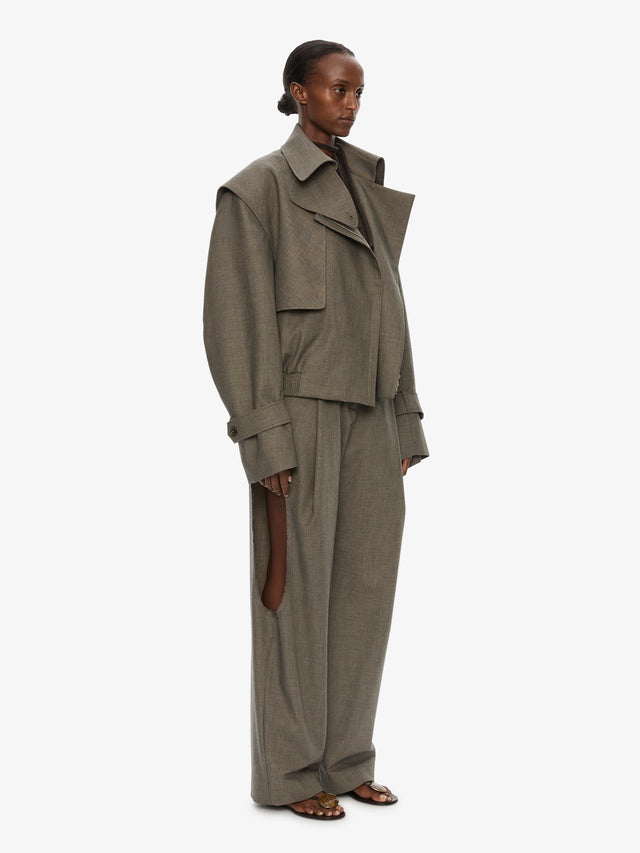 Cropped Trench Bomber Jacket
