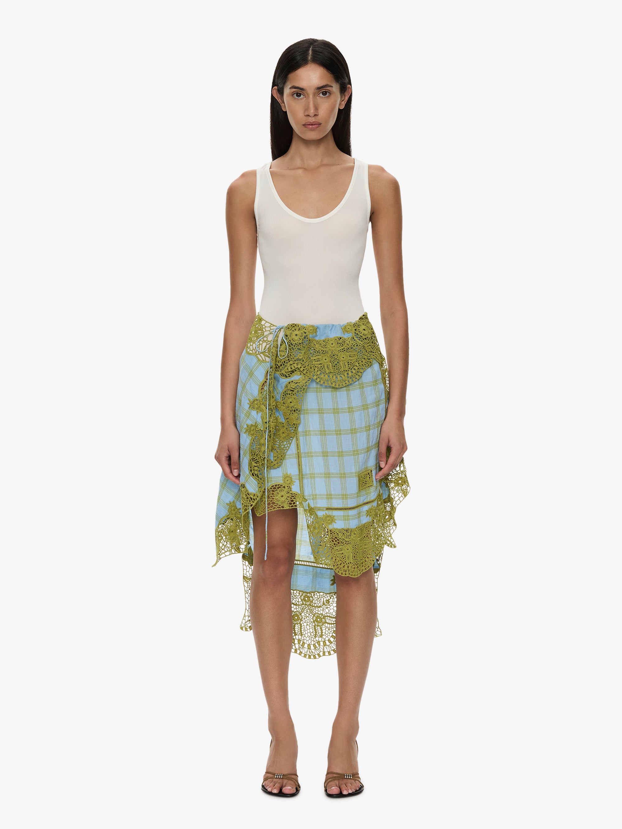 Embroidered Handkerchief Envelope Midi Skirt