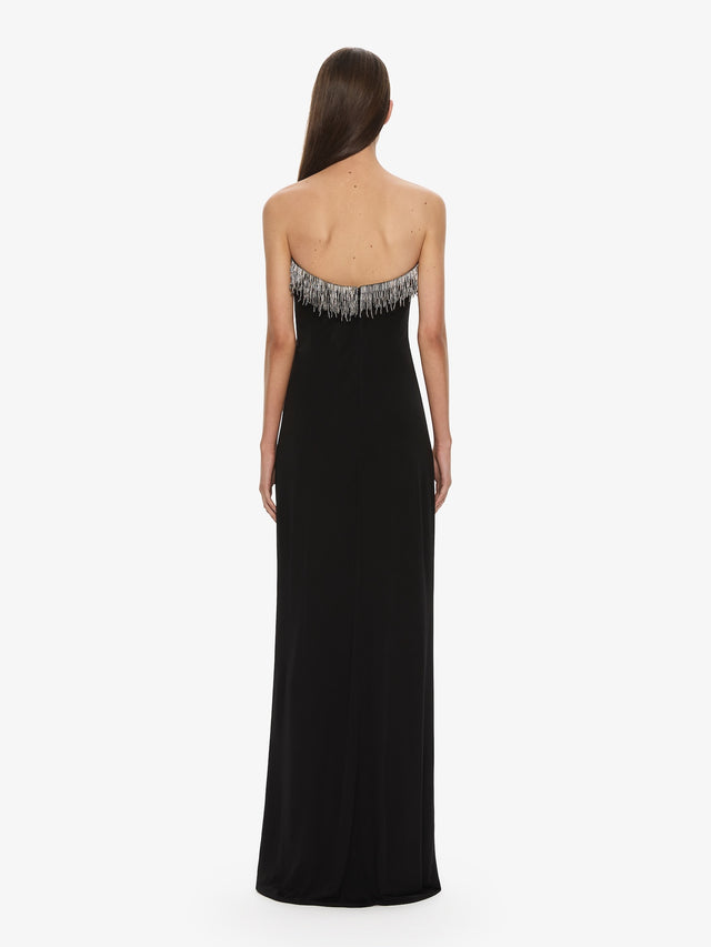 christopher esber crochet fringe strapless dress Christopher Esber Crochet Fringe Black Dress