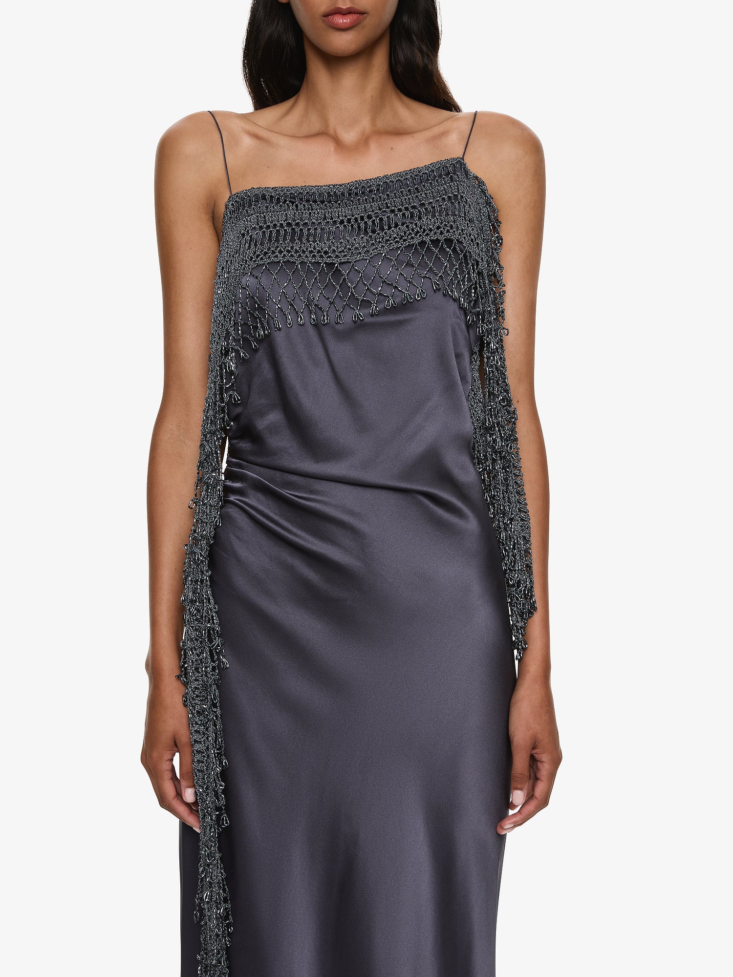Christopher Esber Droplet Bead Crochet Trimmed Cami Dress in Blue Size S