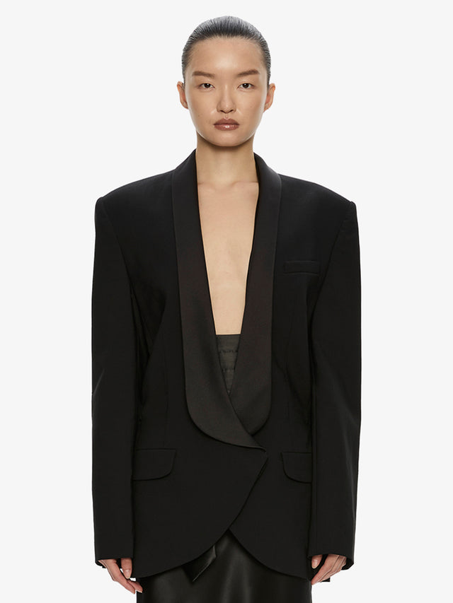 Tuxedo Contrast Wool Blazer