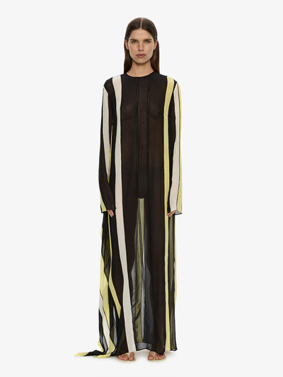 Vin Panelled Picot Silk Long Sleeve Dress