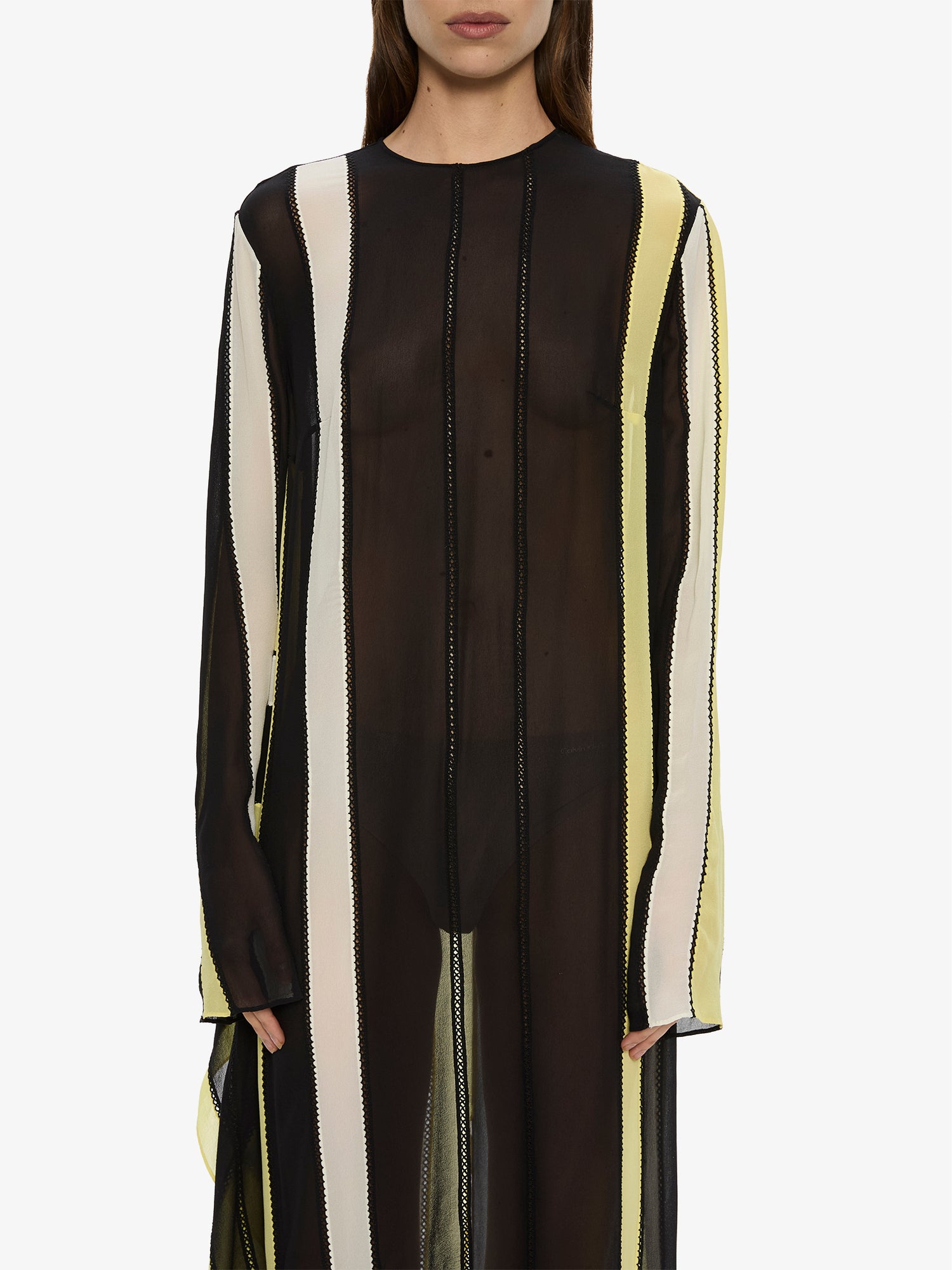 Vin Panelled Picot Silk Long Sleeve Dress