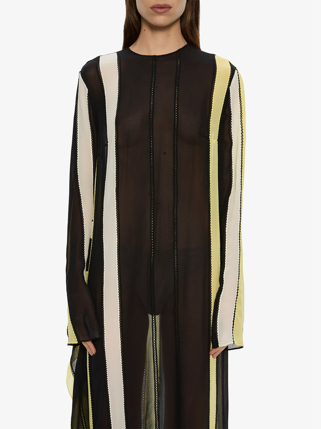 Vin Panelled Picot Silk Long Sleeve Dress