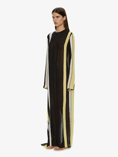 Vin Panelled Picot Silk Long Sleeve Dress