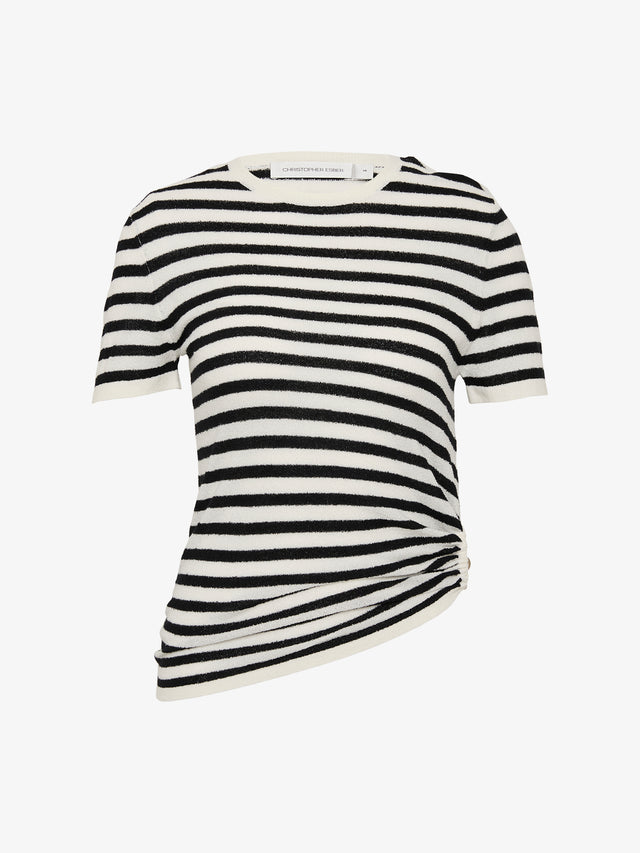 Stripe Knit Ruched Orbit Tee