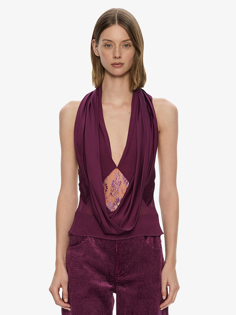 Cesura Cowl Lace Halter Top - Image 1