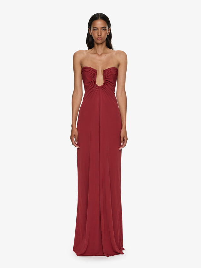 Arced Palm Strapless Dress