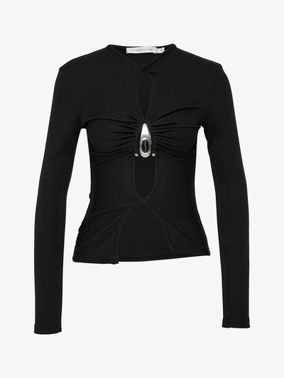 Crystal Pendant Open Twist Long Sleeve Top