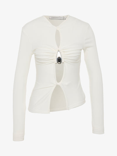 Crystal Pendant Open Twist Long Sleeve Top