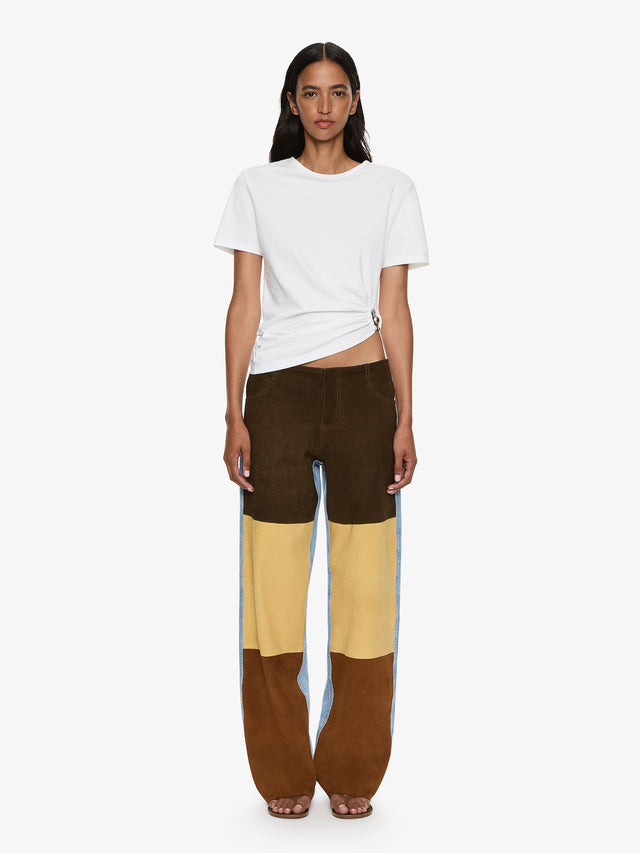 Spliced Suede Denim Jean