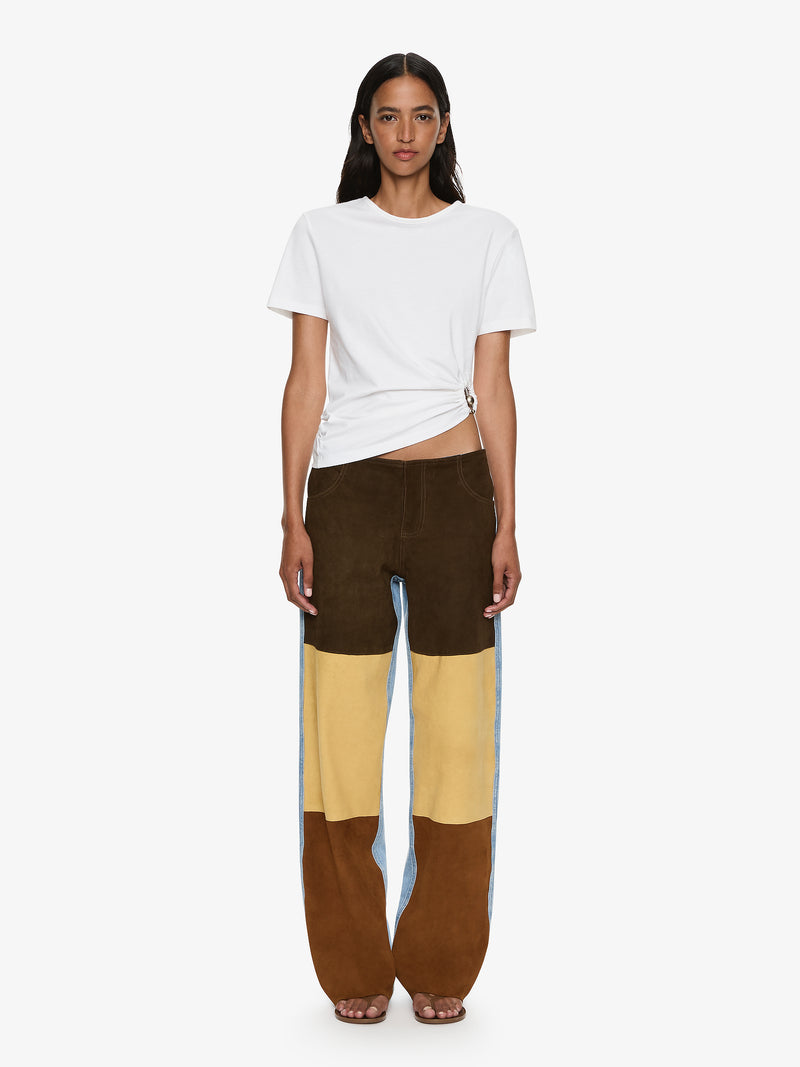 Spliced Suede Denim Jean - Image 1