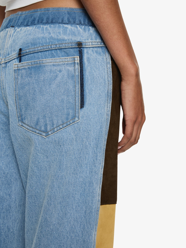 Spliced Suede Denim Jean
