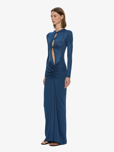 Open Twist Ruched Long Sleeve Dress