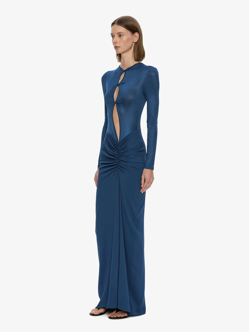 Open Twist Ruched Long Sleeve Dress - Image 2