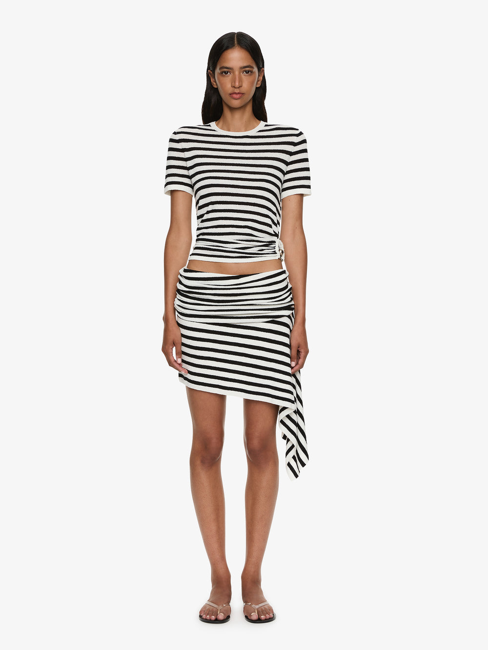 Stripe Knit Extension Drape Mini Skirt