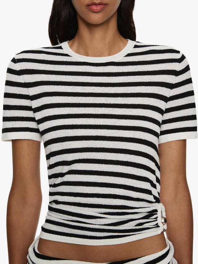 Stripe Knit Ruched Orbit Tee