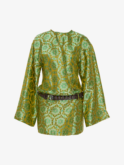 Palmira Leather Belted Long Sleeve Mini Dress