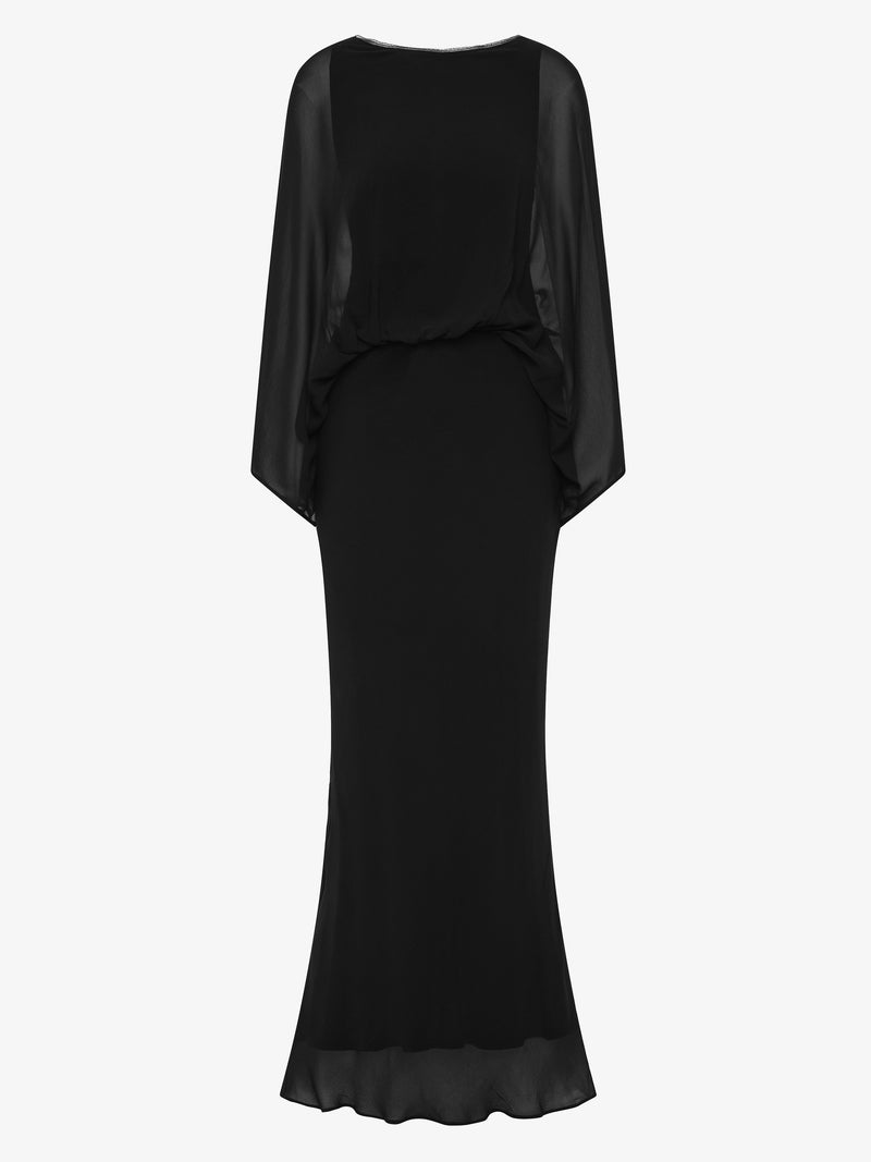 Lattice Lace Silk Blouson Long Dress - Image 5