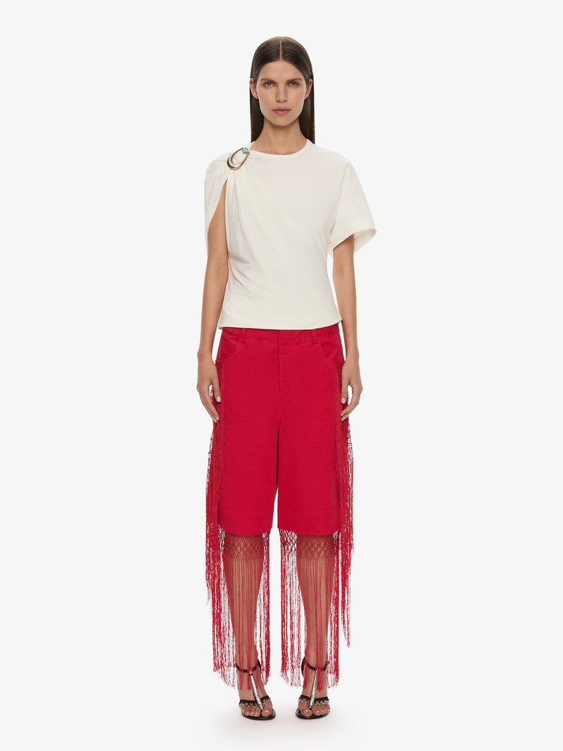 Macrame Fringed Corduroy Cropped Jean - Image 2
