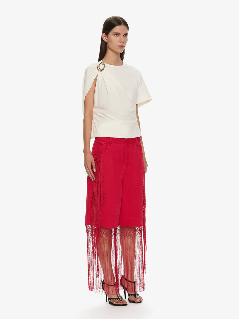 Macrame Fringed Corduroy Cropped Jean - Image 3