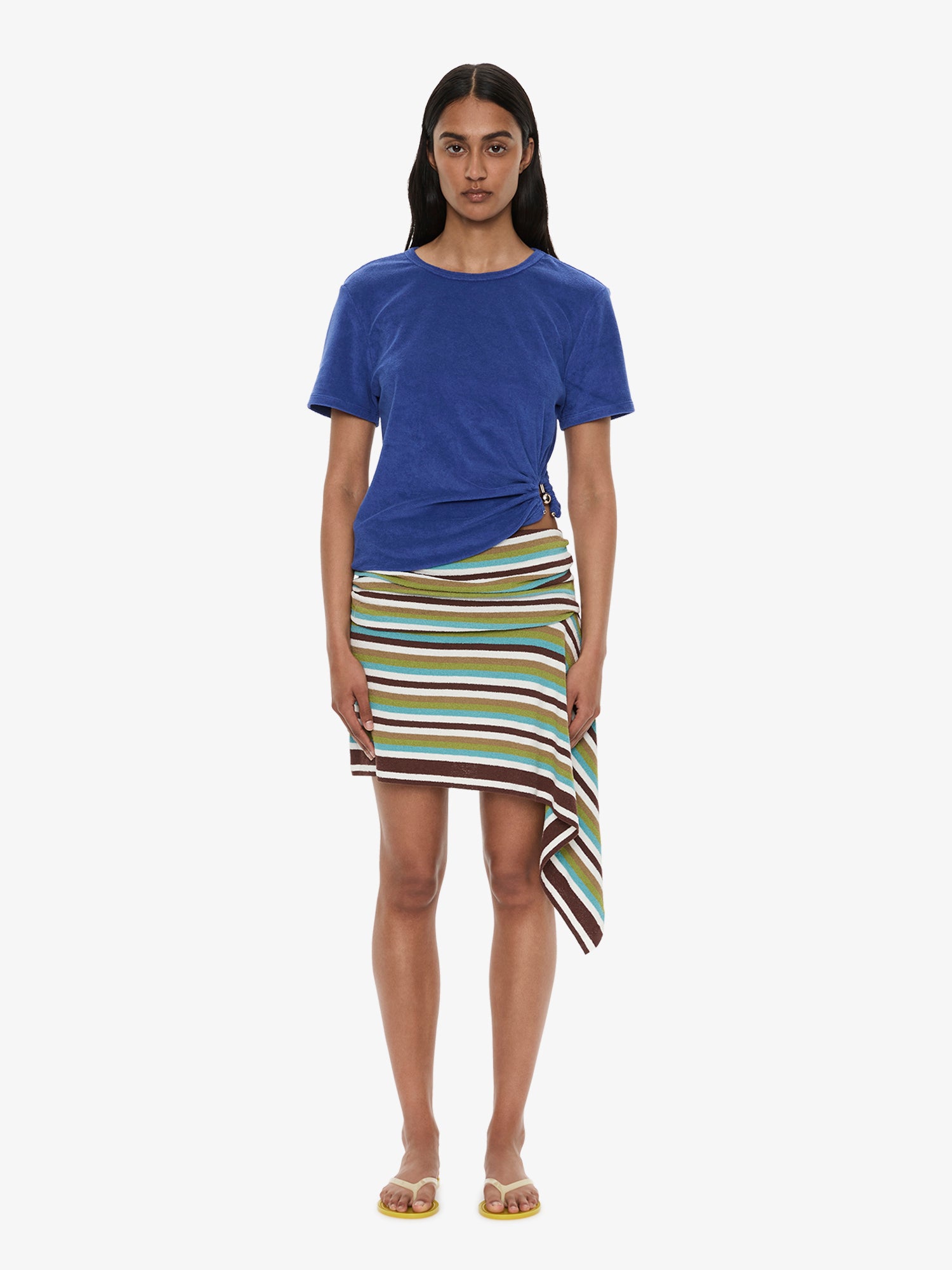 Stripe Knit Extension Drape Mini Skirt