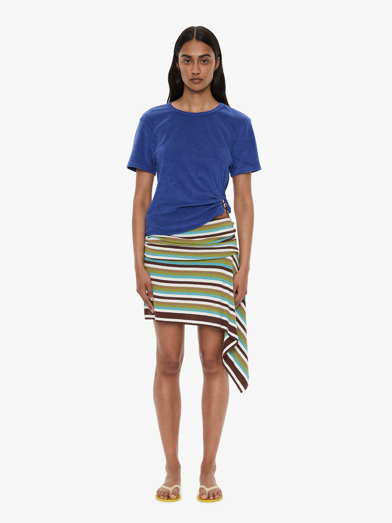 Stripe Knit Extension Drape Mini Skirt - Image 1