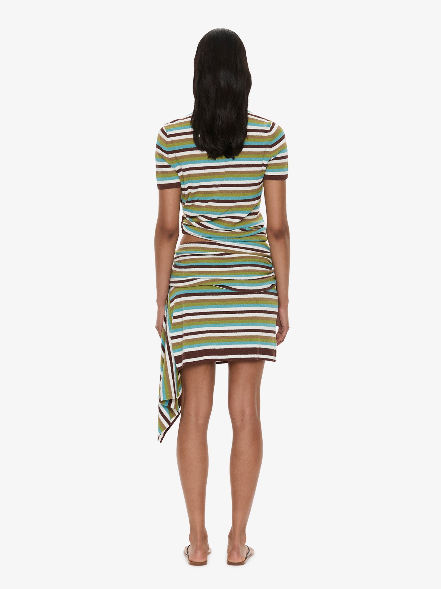 Stripe Knit Extension Drape Mini Skirt