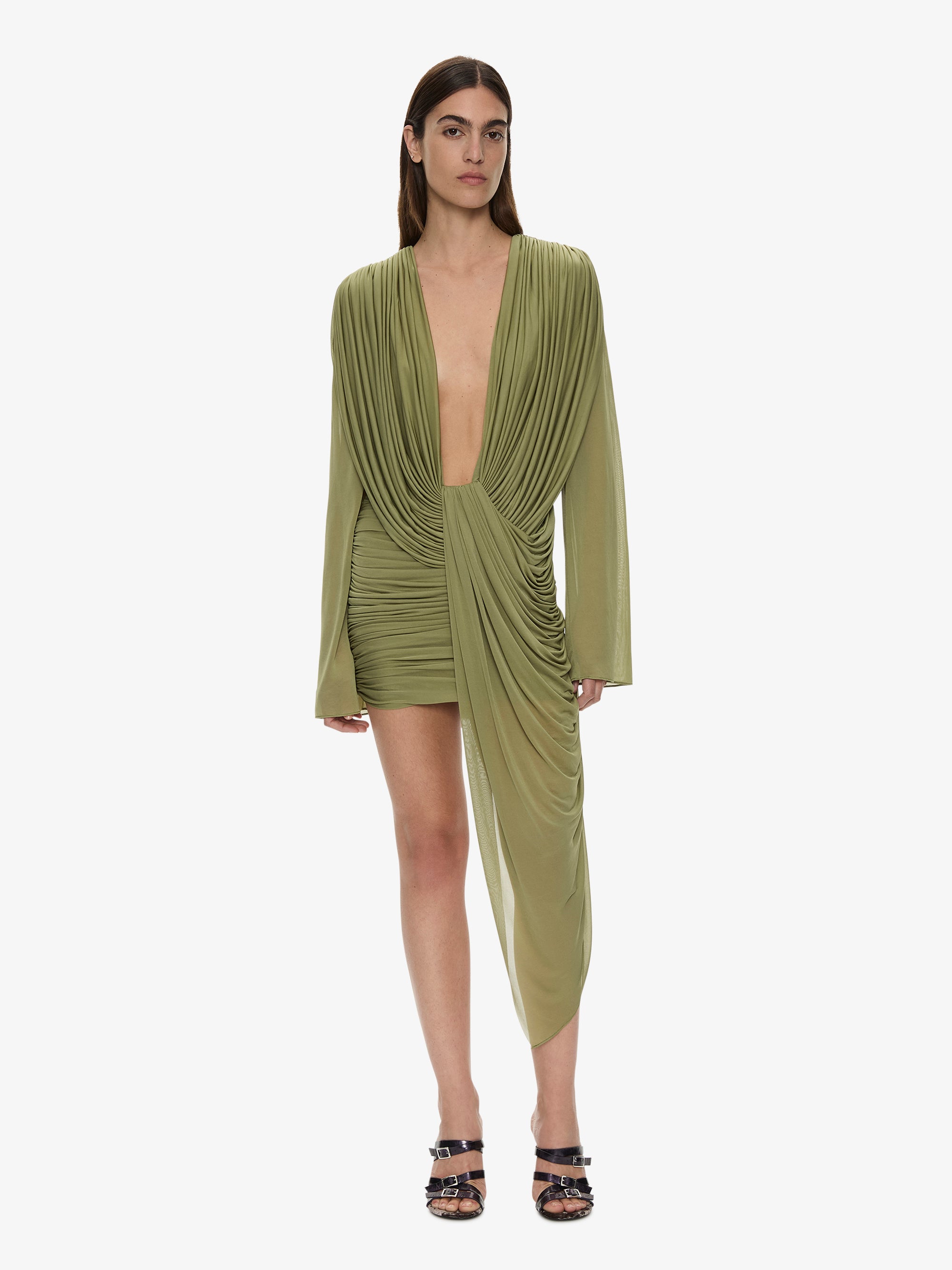 Ripple Drape Long Sleeve Mini Dress