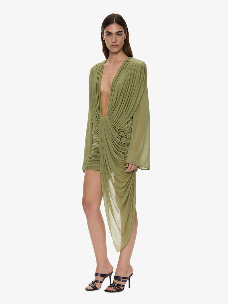 Ripple Drape Long Sleeve Mini Dress - Image 1