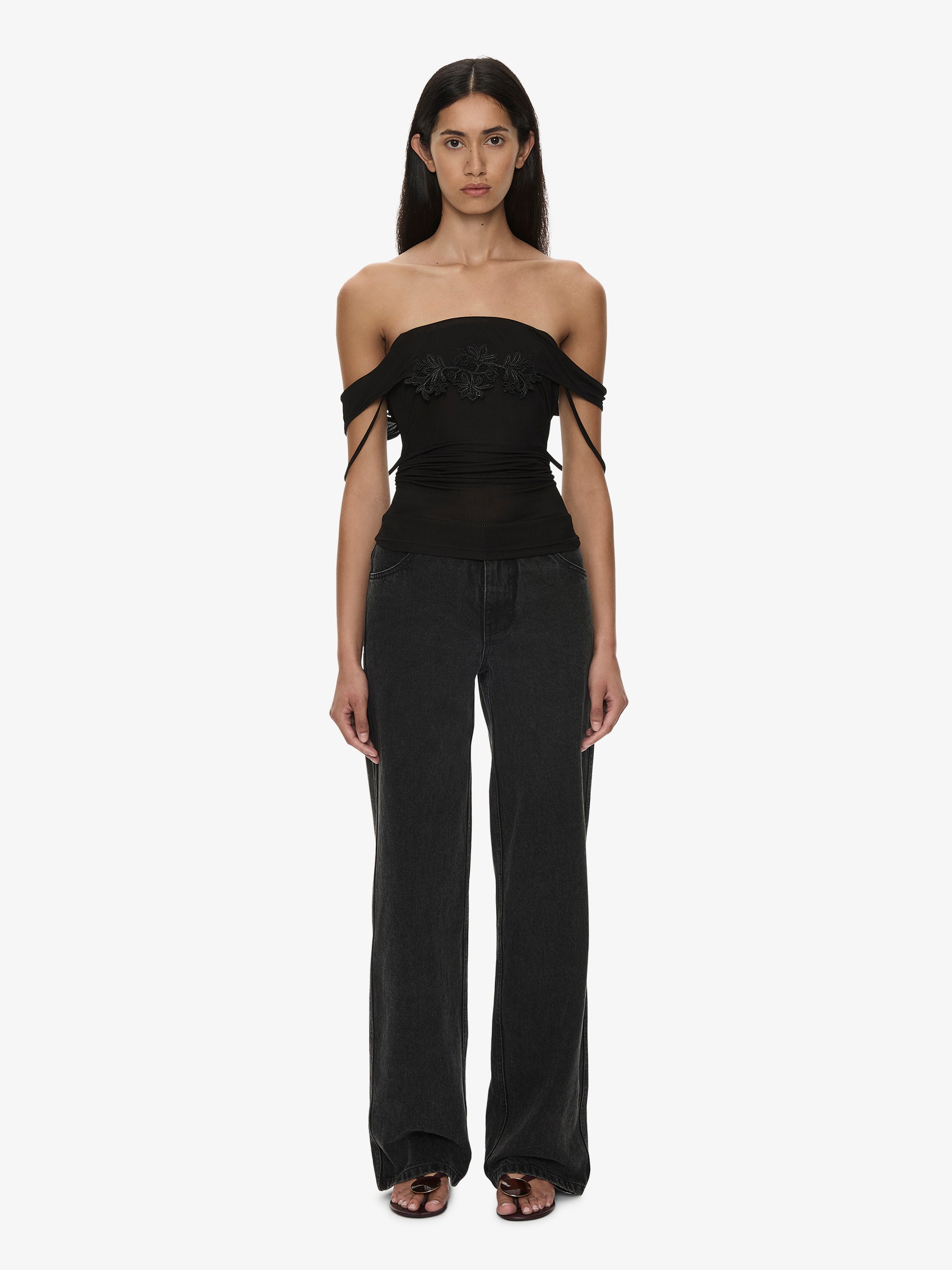 Hibiscus Embroidered Rib Foldover Cami