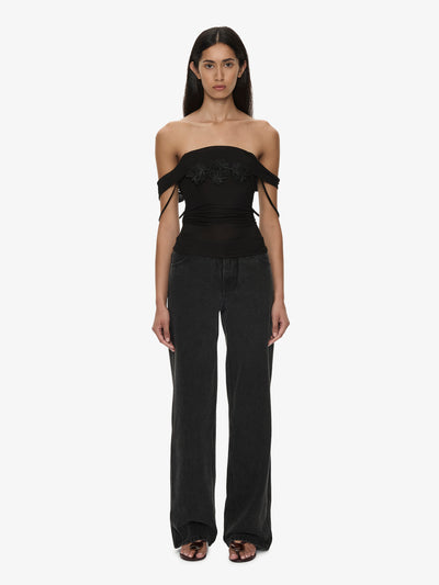Hibiscus Embroidered Rib Foldover Cami