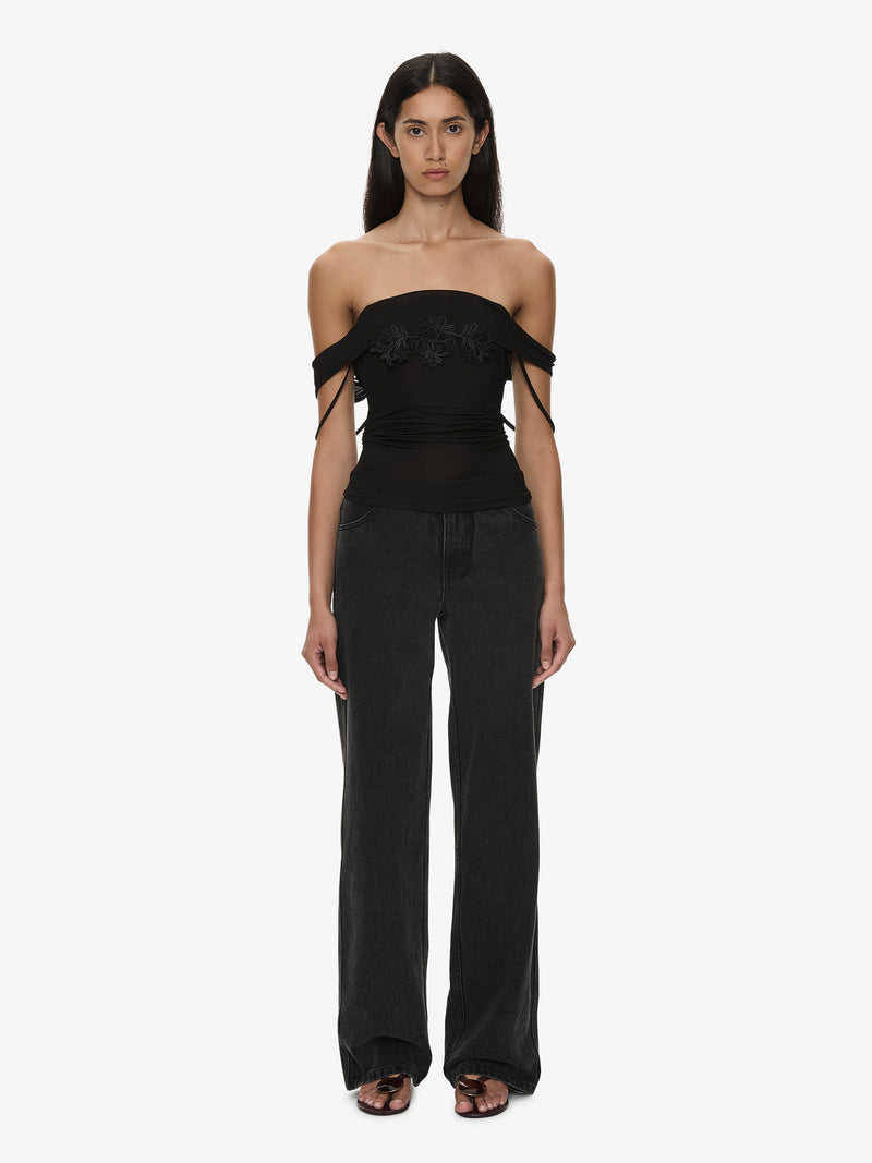 Hibiscus Embroidered Rib Foldover Cami - Image 1