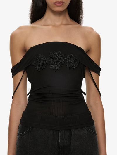 Hibiscus Embroidered Rib Foldover Cami