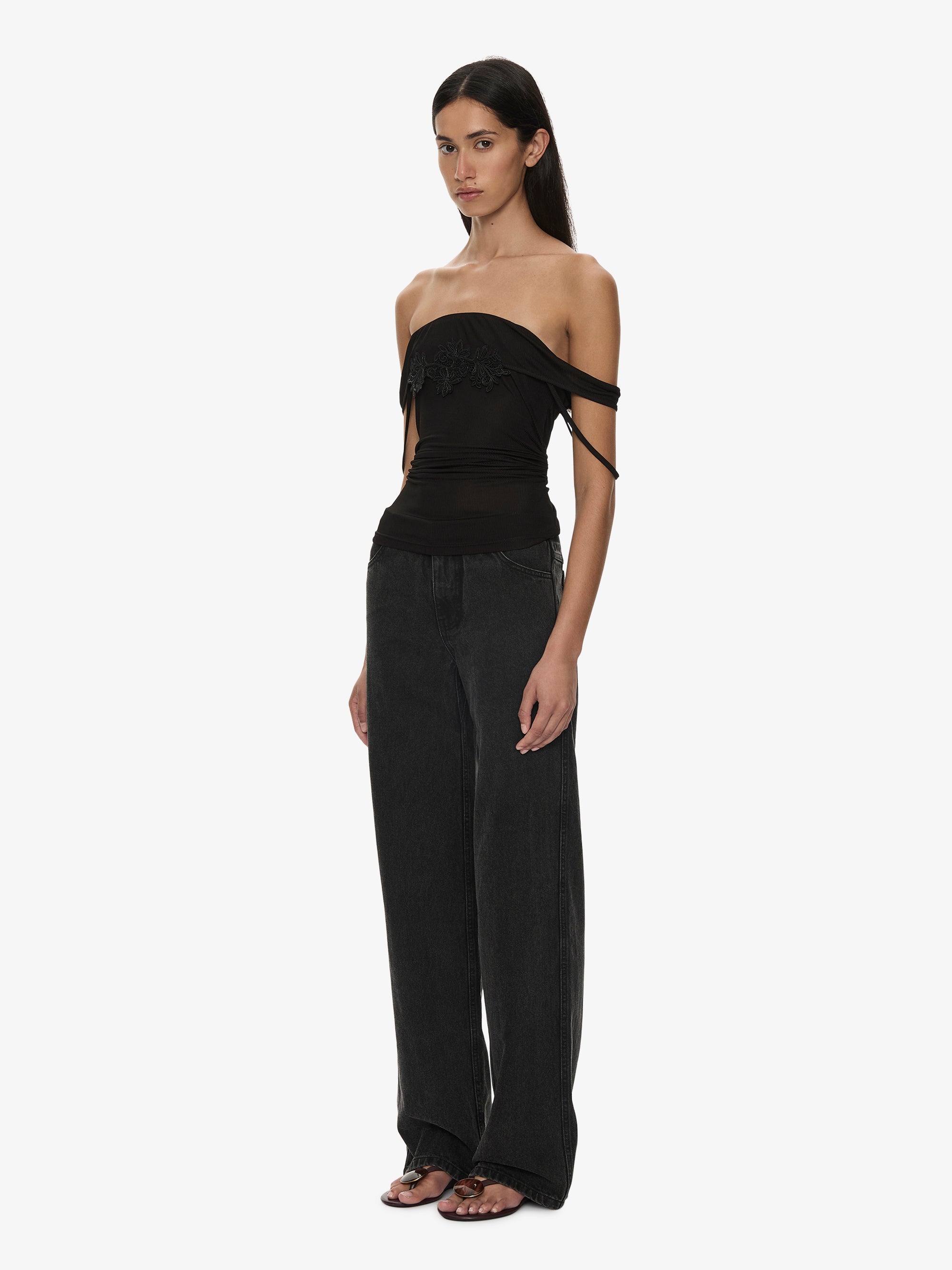 Hibiscus Embroidered Rib Foldover Cami